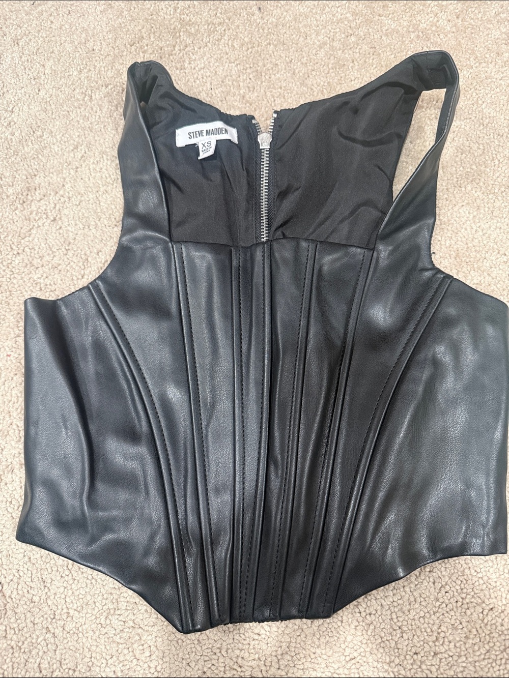 Steve Madden Black Faux Leather Girls Corset-Style One-Piece